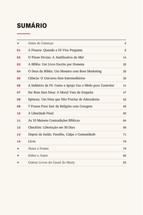 Página do sumário com os 14 capítulos